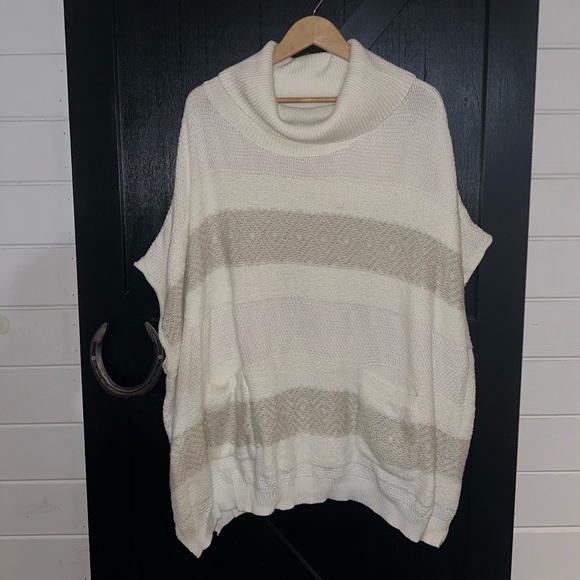 Soft Surroundings Meribel Striped Cowl Neck Poncho Sweater Soft Cozy Oversized - Picture 2 of 11